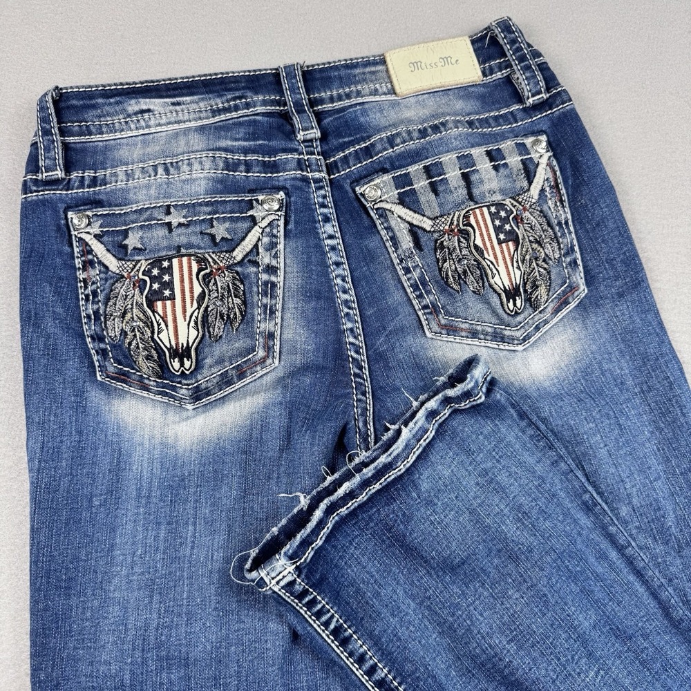 Miss Me Mid-Rise Bootcut Jeans 28x32 Cowgirl Distressed Fade Skull Western Rodeo
